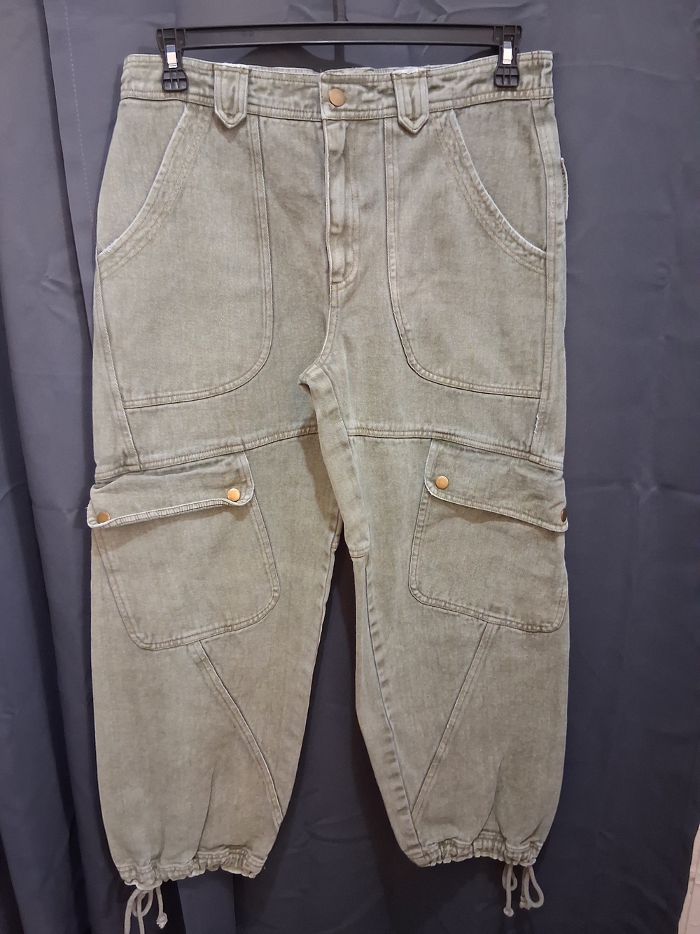 Free People Olive Green Denim Cargo Pants